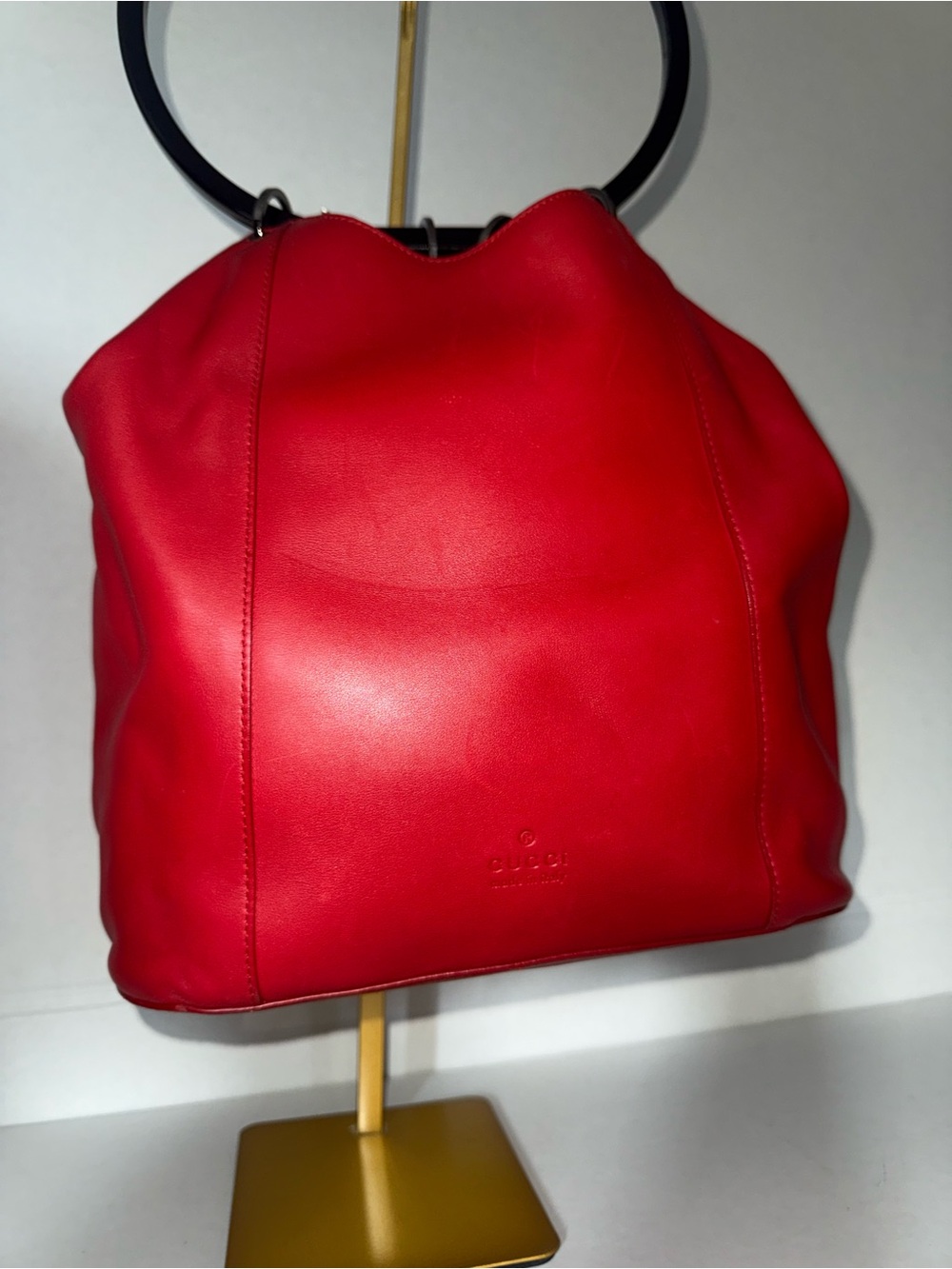 GUCCI RED LEATHER RING HANDLE BAG - Picture 4 of 9